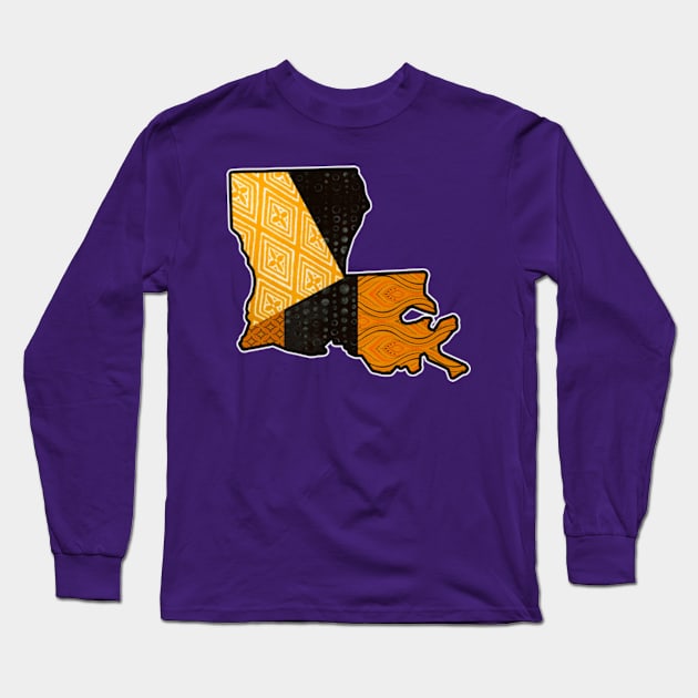 Black and Gold Vintage Louisiana State Map Long Sleeve T-Shirt by artbyomega